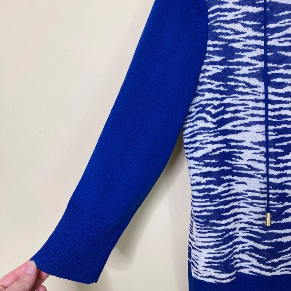 St. John Cardigan Womens Blue White Santana Knit Sweater Small Wool Blend - Picture 8 of 10